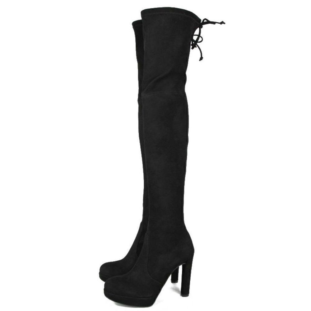 $865 Stuart Weitzman Plathighland Black Suede Over-the-knee Platform Boot - Picture 5 of 9